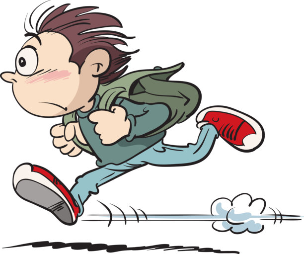 孩子背着书包跑去学校。图片下载