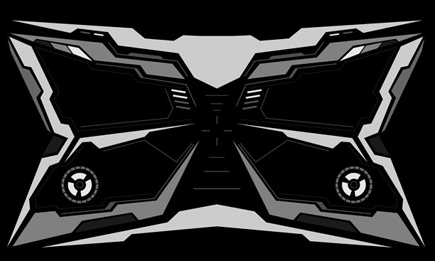 白色圆形几何设计的科幻界面屏幕视图，虚拟未来科技创意展示，黑色背景矢量图。图片下载