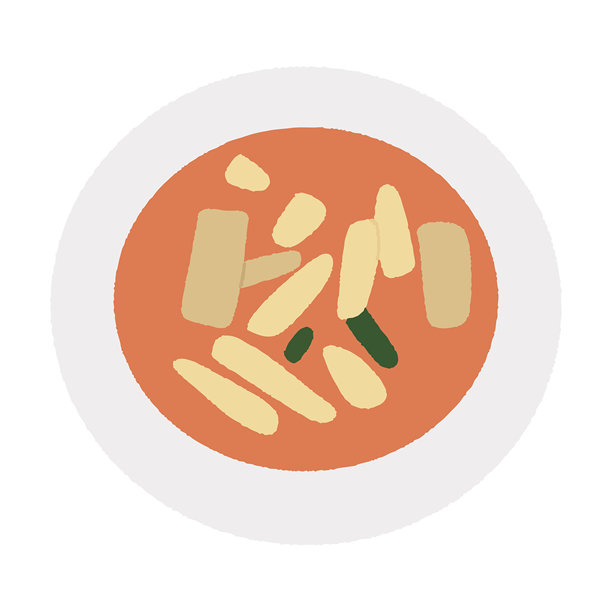 韩国食物炒年糕与辣椒酱汤的插图图片下载