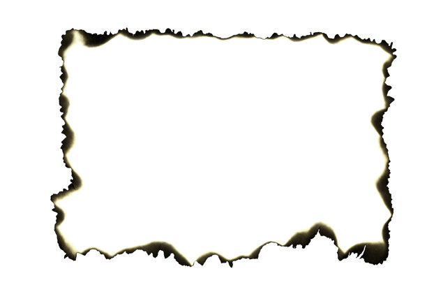 烧焦的纸框或边框。复古的磨损质感，边缘焦黑，适合用于信息或模板，背景为白色，带有剪切路径。图片下载