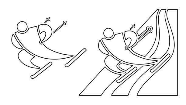 男子高山滑雪线条图标，背景为白色图片下载