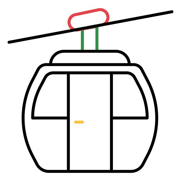 冬季度假村滑雪缆车矢量图标，用于户外雪地活动插图图片下载