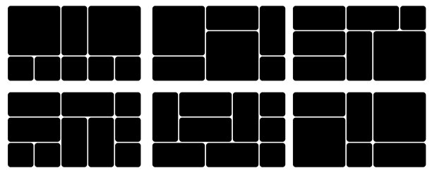 便当网格矢量横向布局。几何图块模式用于照片拼贴、网站布局等。时尚的瓷砖框架排列和社交媒体展示模板。图片下载