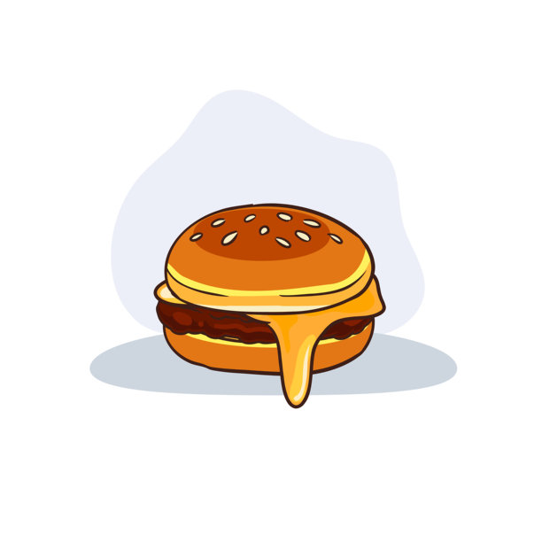 美味的芝士汉堡，配有烤肉饼和芝麻面包，卡通风格的食品矢量设计图片下载