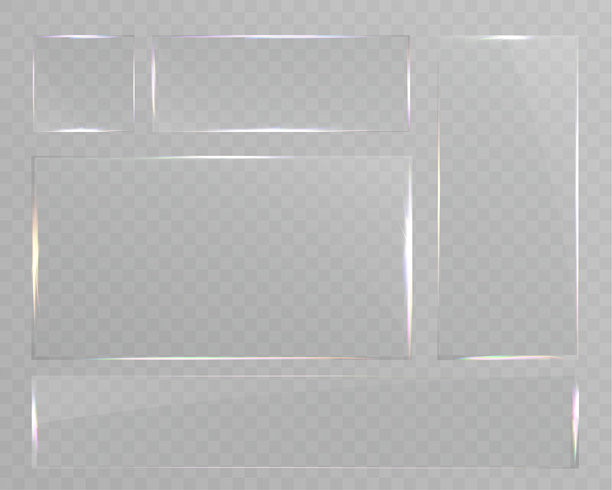 透明玻璃框架组合，真实感清晰塑料薄膜边框，闪亮光泽叠加，照片装饰的矢量模板。图片下载