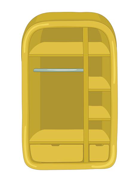 可爱的开放式衣橱，带有架子。温馨衣橱的可爱图像。室内物品。家居家具。储物空间。卡通风格。矢量插图。图片下载