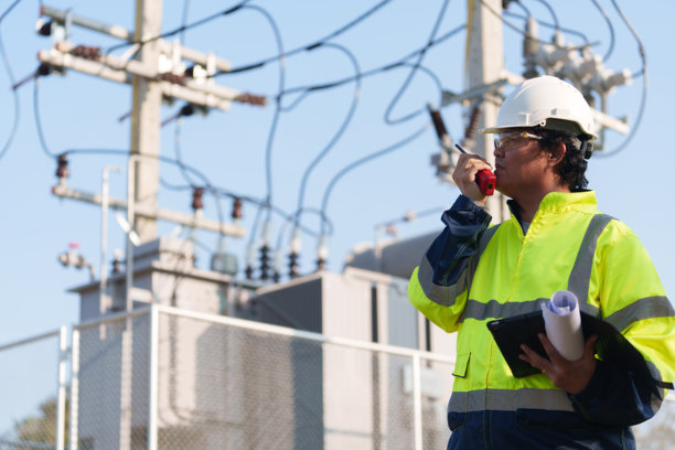 一位专家工程师正在偏远乡村地区检查高压变压器。（照片）图片下载