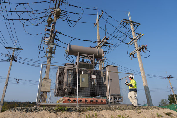 一位专家工程师正在偏远乡村地区检查高压变压器。（照片）图片下载
