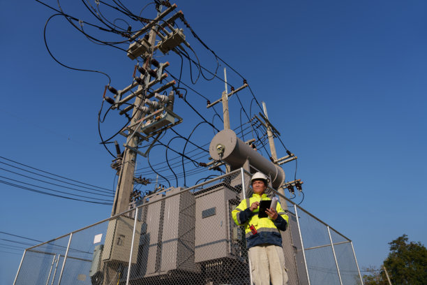 一位专家工程师正在偏远乡村地区检查高压变压器。（照片）图片下载
