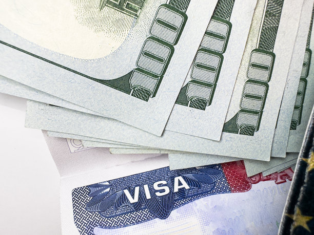 美国签证费用250美元，签证在护照中，美国签证，旅游，机场，海关，新闻，关闭边界，国籍。宏观照片图片下载