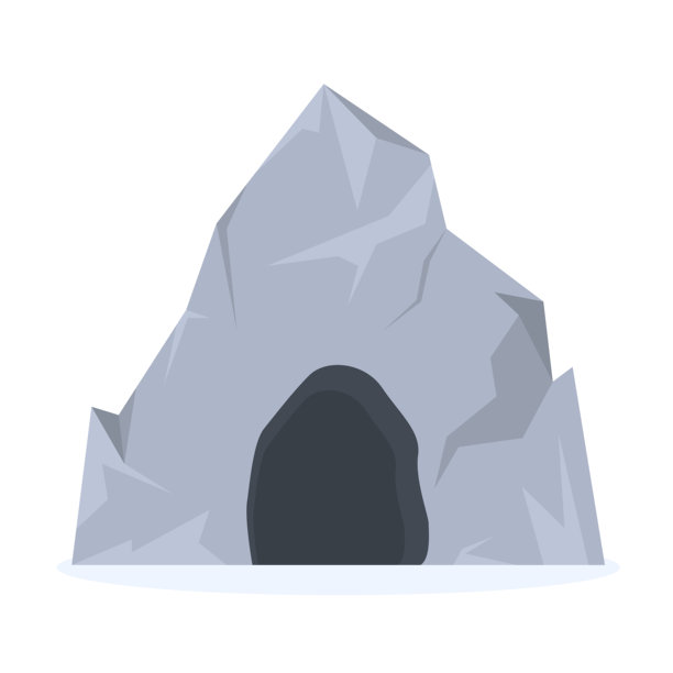 白色背景上的岩石图标与洞穴。山地旅游。横幅。图片下载