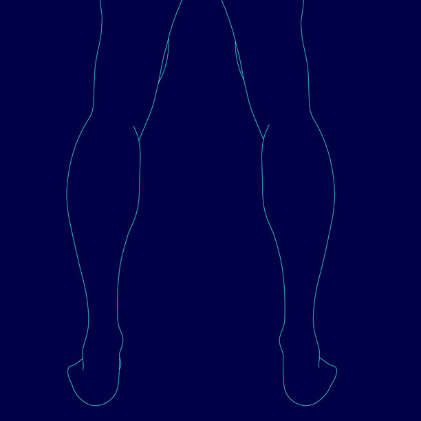 男性腿部轮廓的剪影，展现出明显的肌肉线条和自然姿势。轮廓突显出强壮的小腿和大腿，背景为中性色调。图片下载