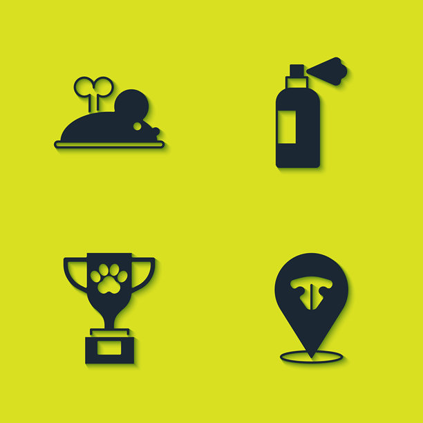 发条鼠标、猫鼻子、宠物奖和洗发水图标。矢量图。图片下载