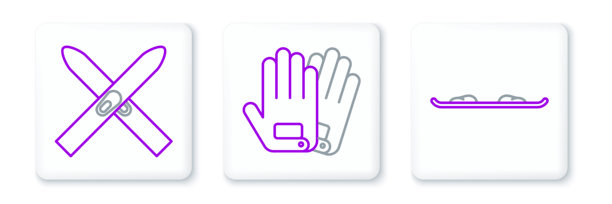 滑雪板、滑雪、滑雪杖和手套图标。矢量图。图片下载