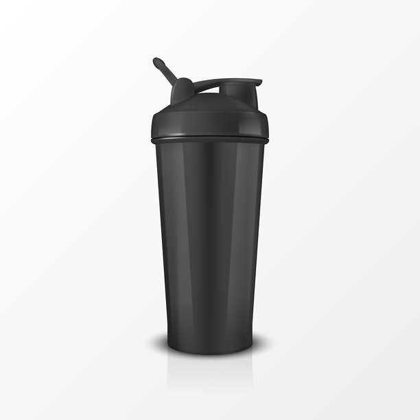 3D真实黑色摇摇瓶模型。用于品牌和定制设计的真实蛋白质摇摇瓶。适用于补充剂、健身、健身房、标志和印刷的运动摇摇瓶矢量插图。图片下载