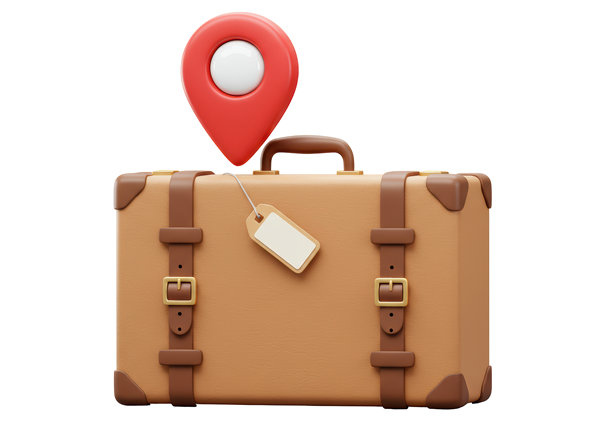 孤立的复古行李箱，带有位置图钉和标签图片下载