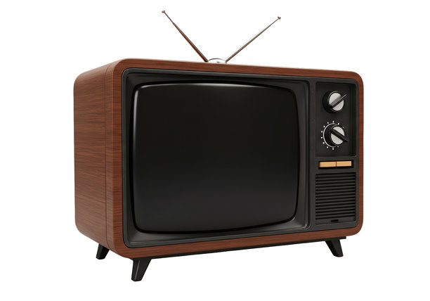 孤立的复古电视机，带有木纹的怀旧娱乐设备图片下载