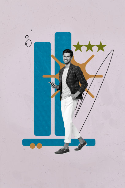 时尚艺术图像照片拼贴，快乐的女商人和男商人收到图表发展成功统计进展星级评分图片下载