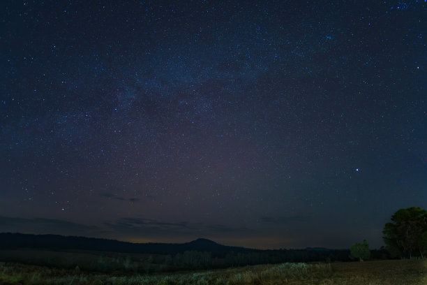 美丽的银河横跨北泰国一座山顶的热带森林。照片有增益和噪点。图片下载
