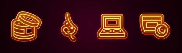 护肤霜或乳液化妆品管，痤疮，眼影盘和刷子。发光的霓虹图标。矢量图。图片下载