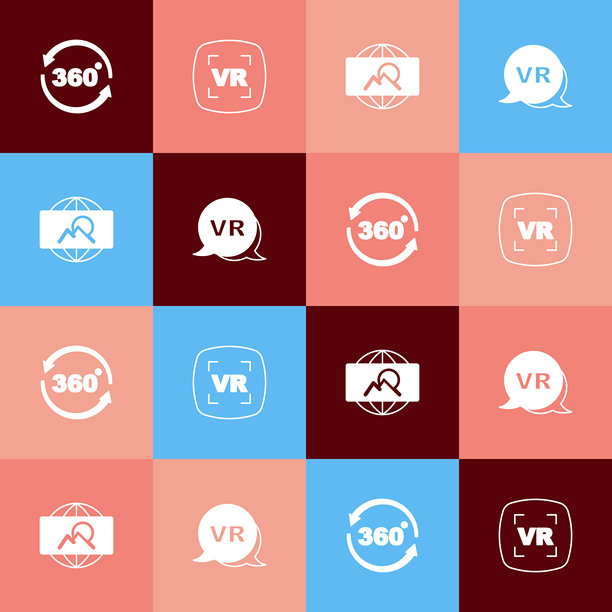波普艺术360度视图，虚拟现实，广角图片和图标。矢量图。图片下载