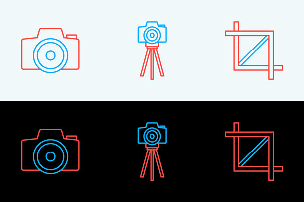设置线条图片裁剪照片，摄影相机和图标。矢量图图片下载