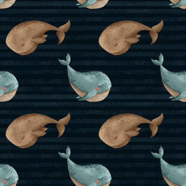 迷人而可爱的鲸鱼图案，非常适合装饰儿童空间和房间。图片下载