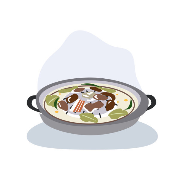 泰式烧烤火锅组合锅，锅中新鲜食材在汤中煮沸图片下载