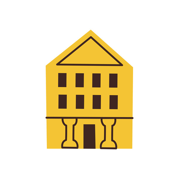 博物馆或地标建筑矢量插画：扁平卡通风格的文化遗产旅游主题素材图片下载