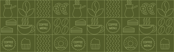 极简风格的几何咖啡图案。抽象印刷背景，包含简单形状，适用于咖啡店、食品包装、咖啡馆墙面和菜单。以咖啡为主题的块状插图，包含咖啡豆、杯子和其他相关元素。图片下载