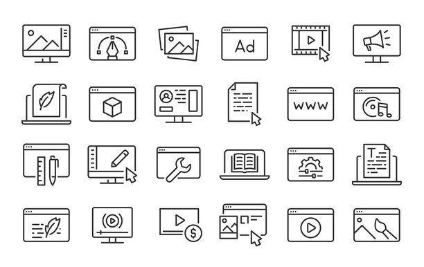 网页内容线条风格的图标。照片、视频、媒体、博客、收藏。矢量插图。图片下载