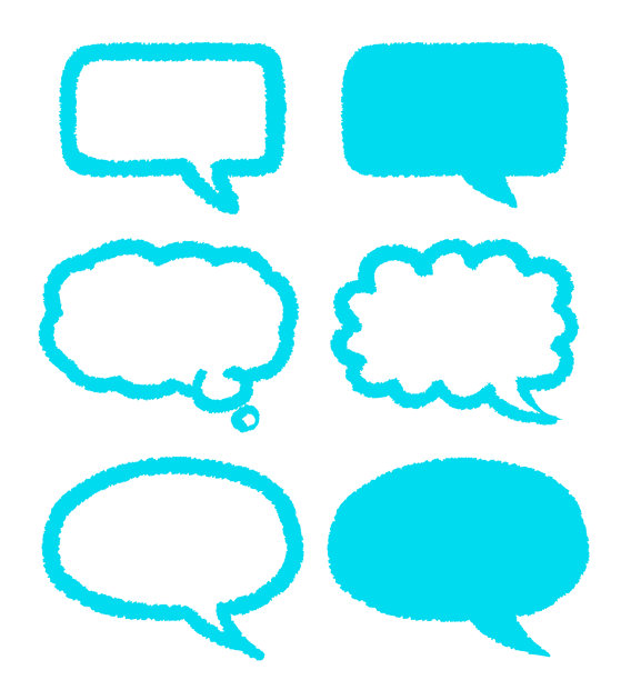 一组简单的手绘方形对话框（浅蓝色）。手绘插图素材。图片下载