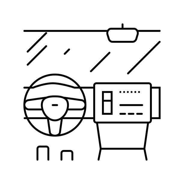 带屏幕显示的汽车娱乐系统线条图标插图图片下载