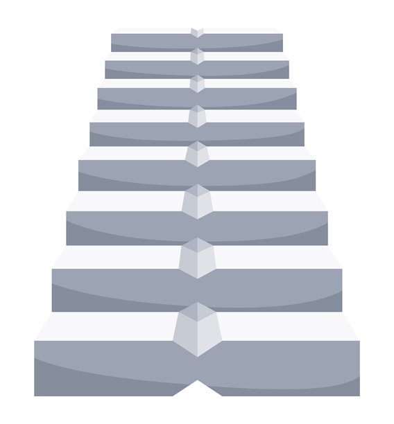 卡通风格的游戏城堡楼梯。中世纪古老的无扶手梯级，带有大理石踏步或岩石台阶。矢量楼梯，背景为白色。图片下载