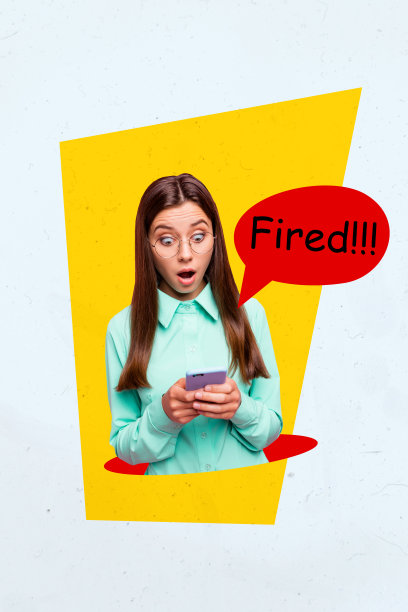 年轻女性商务工作人员手持智能手机阅读解雇消息的趋势艺术合成素描图像照片拼贴图片下载