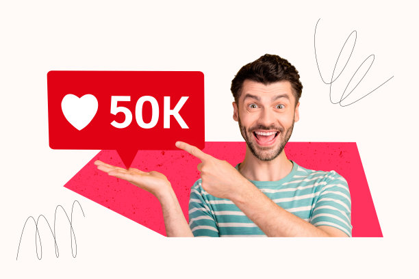 创意拼贴照片，展示一位幽默、心情愉快的受欢迎网红在涂鸦背景下收到许多点赞反应。图片下载