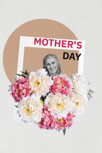 春天花卉的复合趋势艺术草图拼贴，母亲节贺卡，年长女性母亲快乐的爱，瞬间拍摄的宝丽来照片图片下载