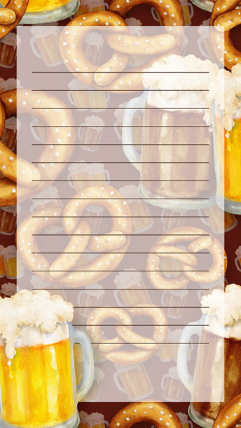 深红色背景上的德国便签页，配有啤酒杯和椒盐卷饼图片下载