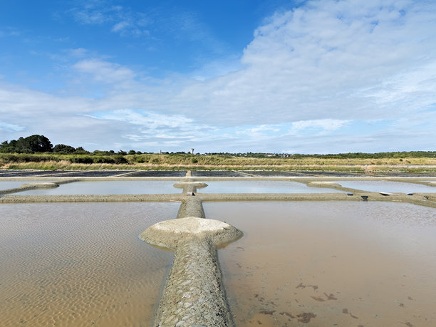 法国布列塔尼地区的格兰德著名海盐沼泽，鸟瞰图，航拍照片图片下载