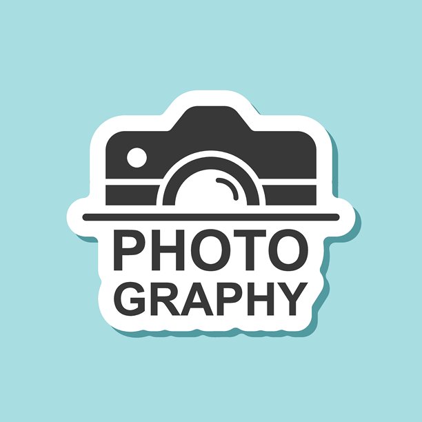 平面风格的相机贴纸图标。摄影文本矢量插图，背景为纯色。照片标志商业概念。图片下载