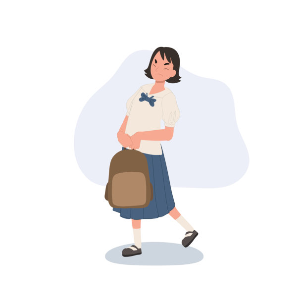 一名泰国小学生背着沉重的书包，突显了儿童健康问题，如姿势问题和背痛。图片下载