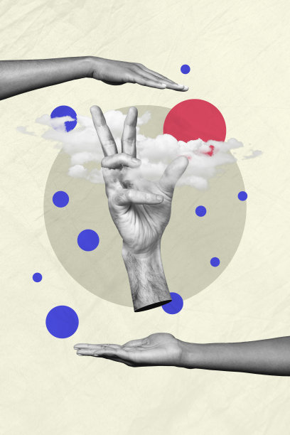 趋势艺术作品合成素描图像照片拼贴，黑白色调，两只手握住云朵，天空中的巨大手臂捕捉姿势，猎人悬浮。图片下载