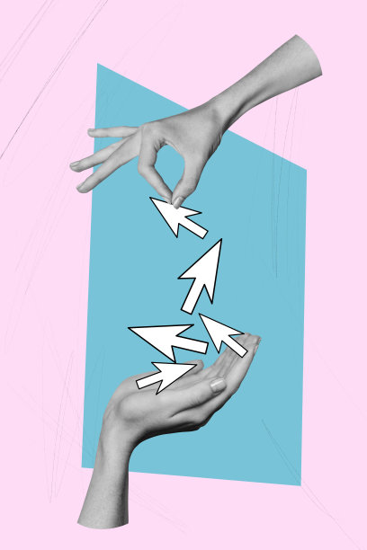 垂直创意3D照片艺术图形拼贴画，描绘手臂分享光标箭头，背景为独立绘图。图片下载