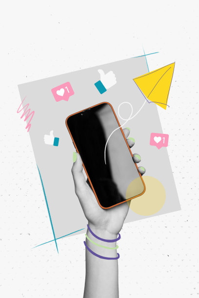 女性手持手机屏幕的垂直照片拼贴，像是在写反应论文的博客，纸飞机信使，背景为涂鸦风格。图片下载