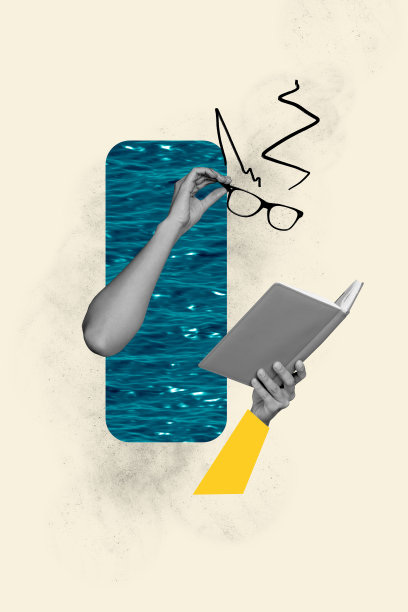 无脸无身的隐形人学者在涂鸦背景下手持眼镜和书籍的竖版照片拼贴，体现了教育和书虫的主题。图片下载