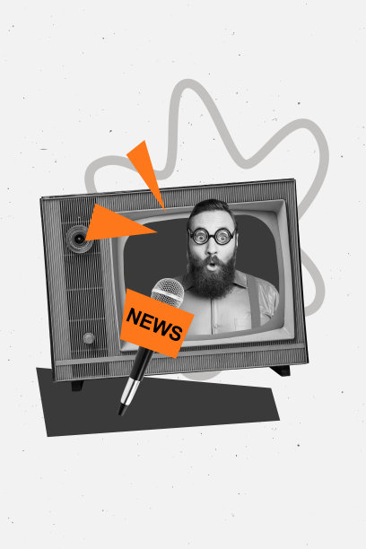 过时电视人记者谈论新闻的3D拼贴艺术作品模板，麦克风洗脑假宣传广告图片下载