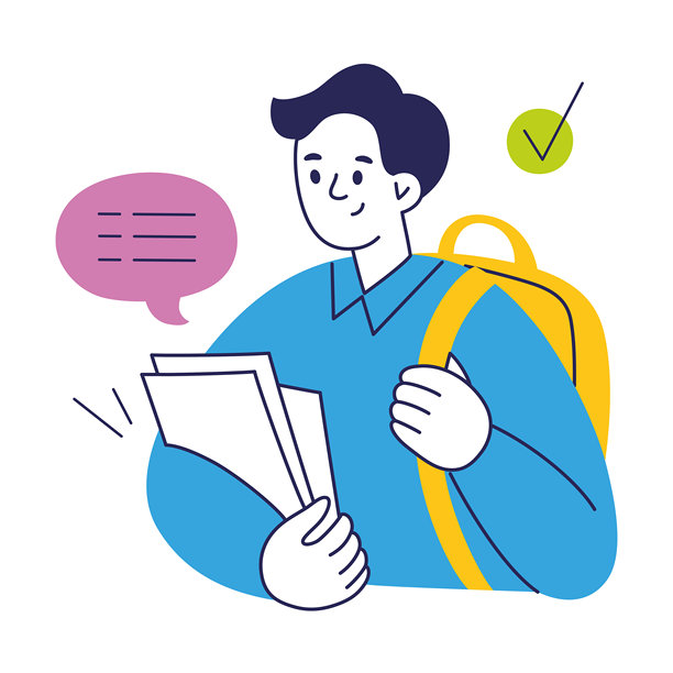 背着书包和手拿笔记本的学生或小学生。角色准备好学习、教育、学习和校园生活。知识、大学、学习用品和年轻人的生活方式。图片下载