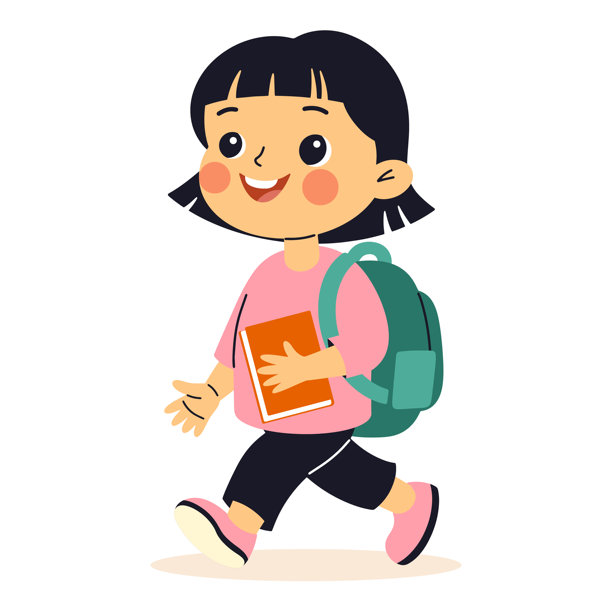 女孩背着书包上学。返校主题。矢量卡通平面插图图片下载