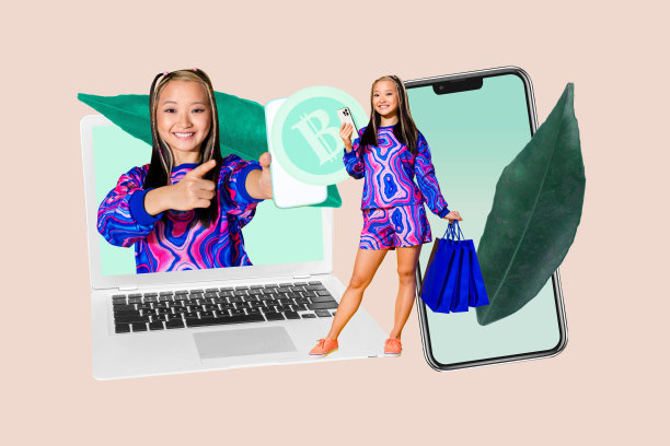 快乐的商人和商女自由职业者收到比特币交易的现代照片拼贴画图片下载