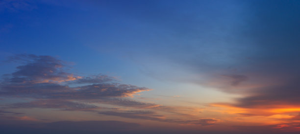 美丽的天空与云彩在日落背景下，全景图片图片下载